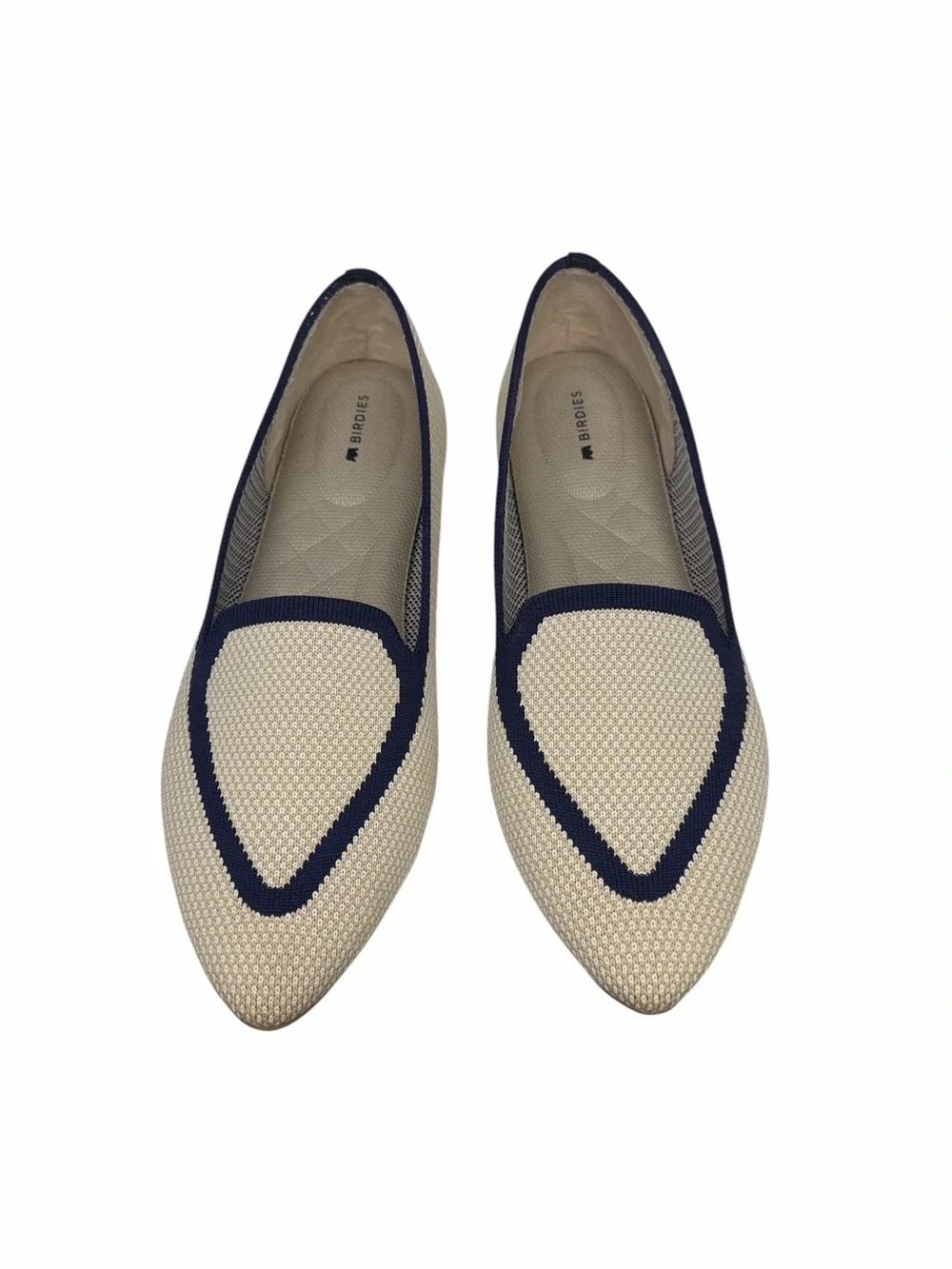 Birdies Beige Pointed Knit Loafer with Navy Trim